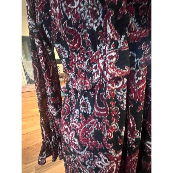 MICHAEL KORS BLOUSEN BLACK AND RED PAISLEY LINED RUFFLED WAIST WOMENS MEDIUM - Picture 9 of 10